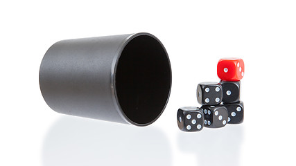 Image showing Gambling background with dice and dice cup