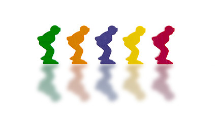 Image showing Five colored pawns isolated on a white background