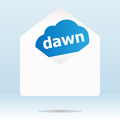Image showing dawn word on blue cloud, paper mail envelope