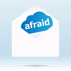 Image showing afraid word on blue cloud, paper envelope