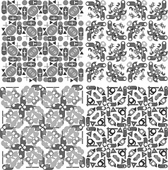 Image showing Set of 4 seamless patterns. Monochrome geometrical patterns