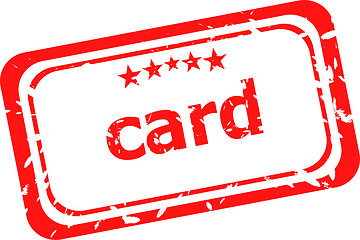 Image showing card on red rubber stamp over a white background