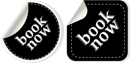 Image showing Book online now stickers set