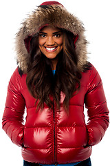 Image showing Beautiful girl wearing winter jacket