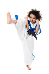 Image showing Young kid practicing karate