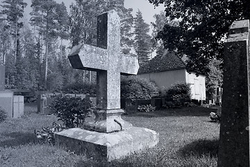 Image showing Old Cross at Cemetery at Night