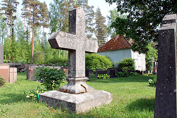 Image showing Old Tombstone in Shape of Cross at Cemetery