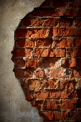Image showing Old grunge brick wall with space for text. Vertical orientation.