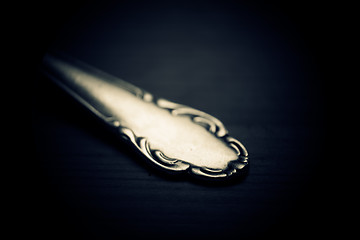 Image showing Silver spoon closeup macro shot.