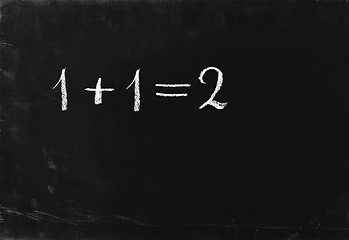 Image showing Ooops. Simple math operation 2+2= writing chalk on blackboard.