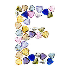 Image showing Gemstones alphabet, letter E. Isolated on white background.