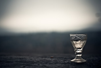 Image showing commemorative glass of vodka at the Russian cemetery unknown sol