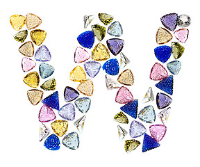 Image showing Gemstones alphabet, letter W. Isolated on white background.