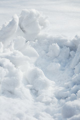 Image showing Snow drifts removal,  background, closeup.