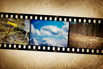 Image showing Nature photo with film strip on vintage background.