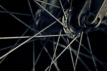 Image showing Bicycle wheel, closeup shot. Toned