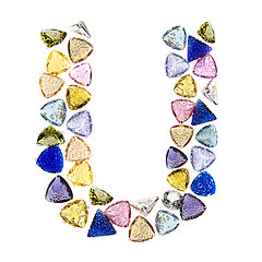 Image showing Gemstones alphabet, letter U. Isolated on white background.