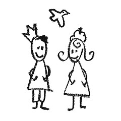 Image showing King and queen with flying dove doodles drawing. 