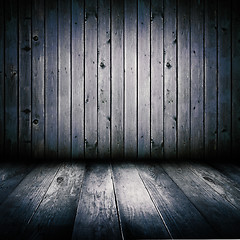 Image showing Interior of an old wooden shed, illuminated by the full moon.