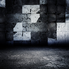 Image showing Dark Grungy Abandoned Tiled Room.