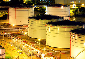 Image showing Oil tank at night