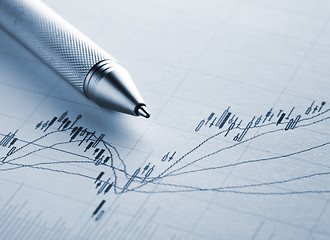 Image showing Stock market graph with pen