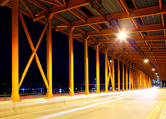 Image showing Stainless steel tunnel at night 