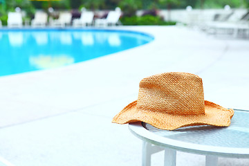 Image showing Wicker hat with swimming pool