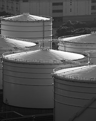 Image showing Monochrome oil tank in cargo service terminal 