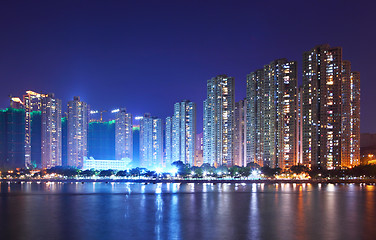 Image showing Apartment building in Hong Kong at night