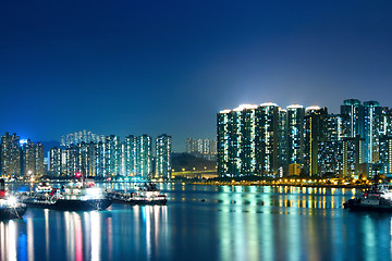 Image showing Apartment Buildings in Hong Kong at night