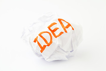 Image showing Crumpled paper ball with word idea