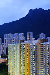 Image showing Hong Kong cityscape with lion rock at night