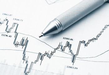 Image showing Stock market graph with pen