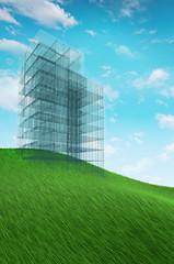 Image showing Building concept on hilly meadow