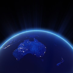 Image showing Australia and New Zeland city lights at night