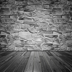 Image showing Stone wall and wood floor