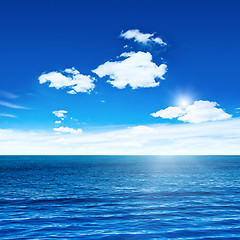 Image showing Blue sea and sky with sun