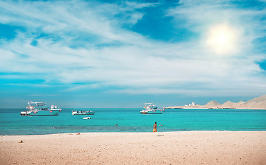 Image showing Lagoon with yachts and beach