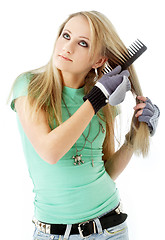 Image showing hair combing teenager girl