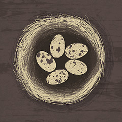 Image showing Eggs in nest on wooden texture. Vector illustration, EPS 10