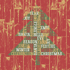 Image showing Xmas tree on wooden texture. Vintage styled illustration, EPS10.