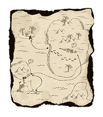 Image showing Old treasure map with burned edges. 