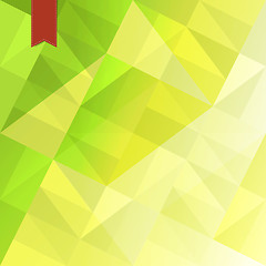 Image showing Green triangles abstract background with red tag. Vector, EPS10