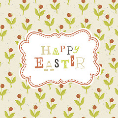 Image showing Easter card template with red berry seamless pattern. Vector, EP