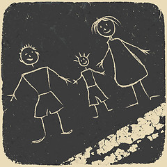 Image showing Happy family doodle. Picture on asphalt. Vector illustration, EP