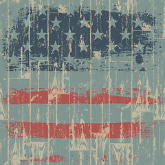 Image showing The American flag print against a wooden wall. Vector, EPS10.