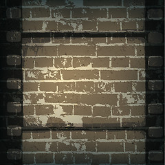 Image showing Old cinema abstract background. Film strip on brick wall.