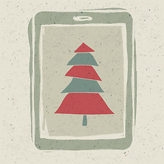 Image showing Xmas tree on tablet device screen, technology concept vector, EP