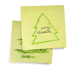 Image showing Business yellow sticky notes with Merry Christmas tree. Vector i